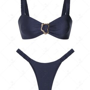 Chic Navy Bikini Set with Gold Accent